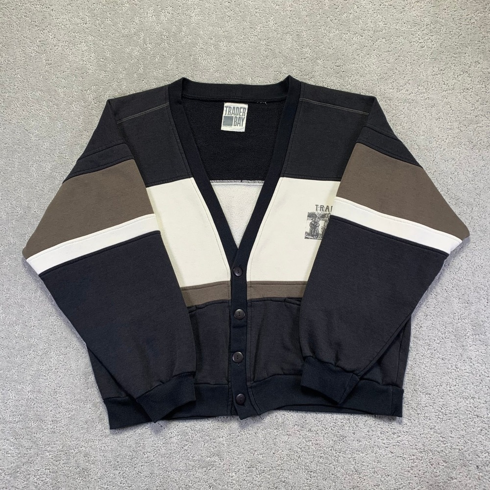 Vintage Trader Bay Cardigan Mens XL? Colorblock Sweatshirt Black Brown White 90s